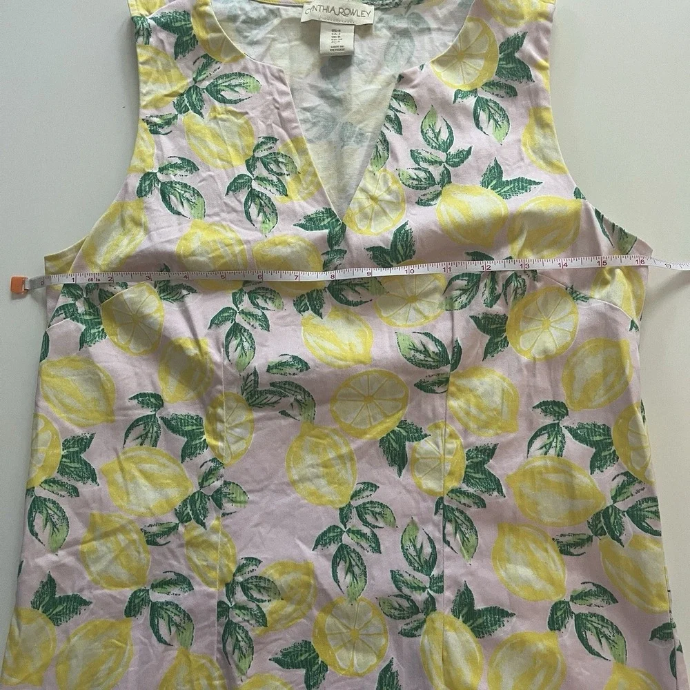 Cynthia Rowley Size 4 Dress V-Neck‎ Lemon Pink Yellow Green Sleeveless Mini